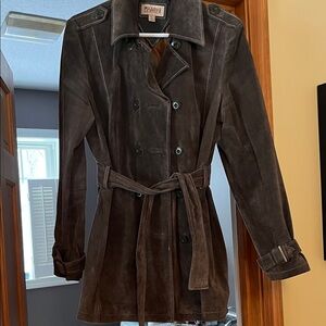 Wilsons Leather Khaki Green Suede Trench Coat